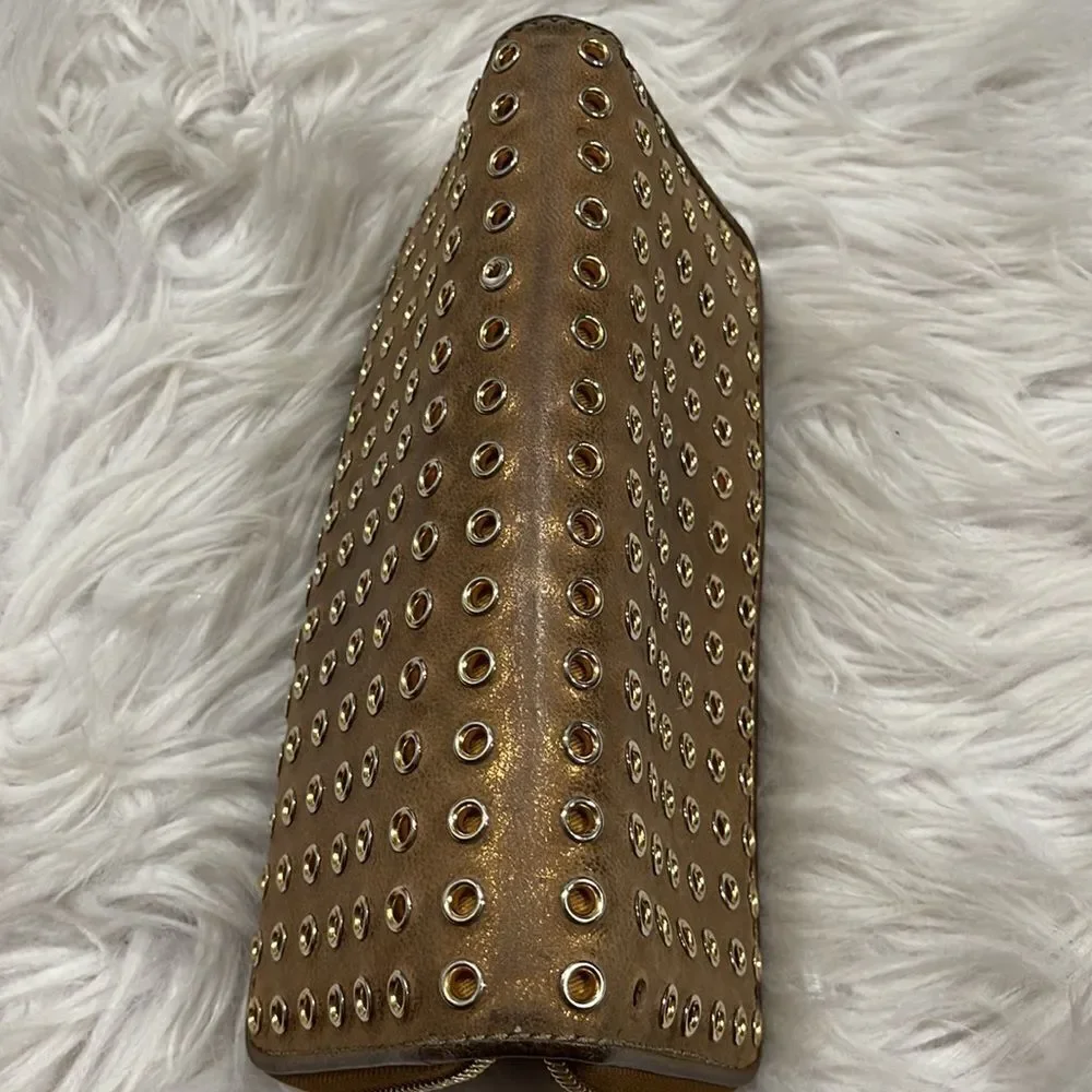 Michael Kors Metallic Leather Grommet Zip Around Wallet